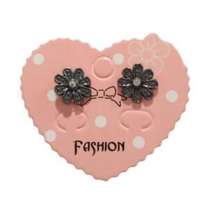 Flower Dainty Stud Earrings Black Enamel Clear Rhinestone Fashion Jewelry Women